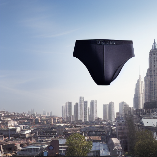 a giant pair of underwear floating over the city